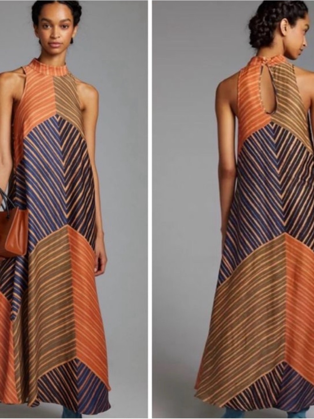 FARM Rio Striped Chevron Maxi Dress in Rust, Navy & Olive